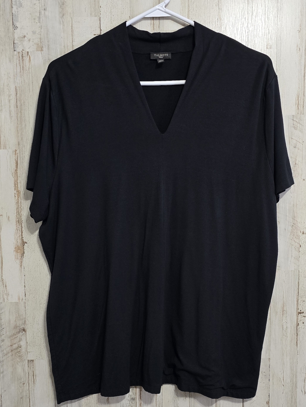 Talbots Woman Black Short Sleeve V-Neck Rayon Tee Blouse Size 2X